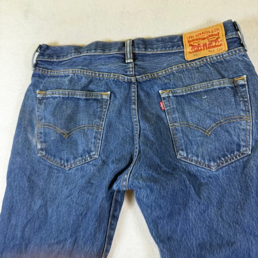 Levis 501 Original Fit Mens Jeans W34 L34 Medium Wash Blue Straight Leg Denim
